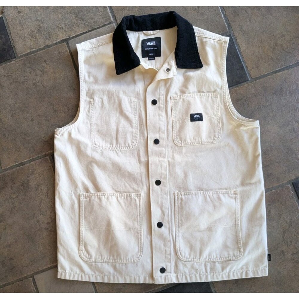 Vans Vest Mens L Large Drill Chore Coat White Workwear Utility Outdoor Skater
